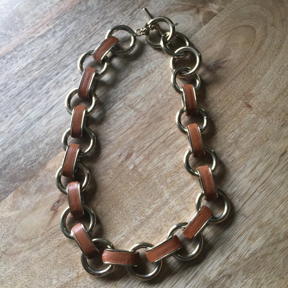 Banana Republic Gold and Tan Leather Necklace